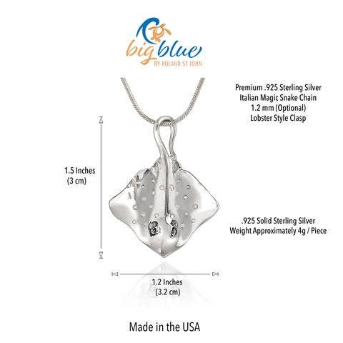 Double Sided Sterling Silver Stingray Pendant Necklace- Elegant Marine Jewelry - Image 3