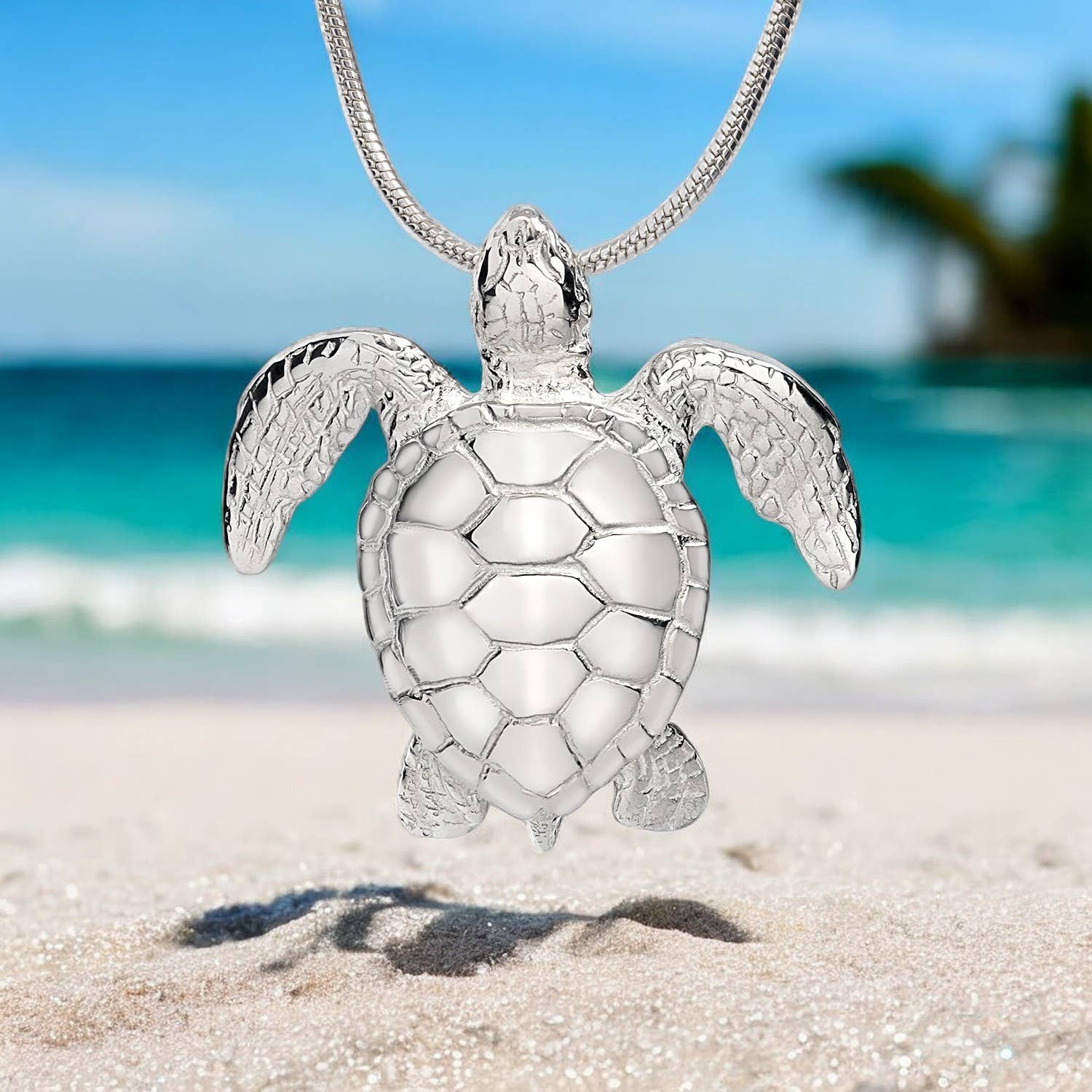 Green Sea Turtle Sterling Silver Pendant - Artisan Ocean Jewelry