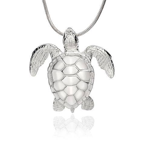 Green Sea Turtle Sterling Silver Pendant - Artisan Ocean Jewelry - Image 2