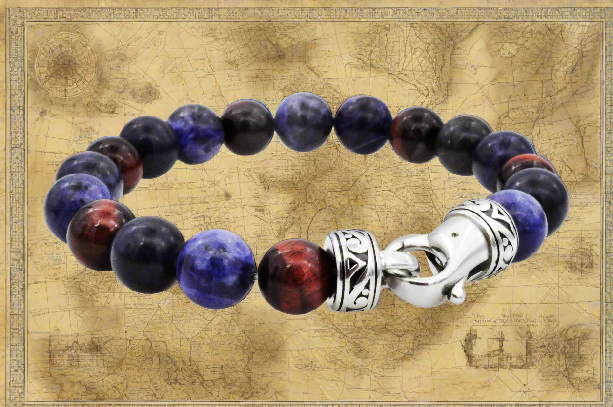 Men's Sodalite & Red Tiger Eye Beaded Bracelet - Power Stone Collection