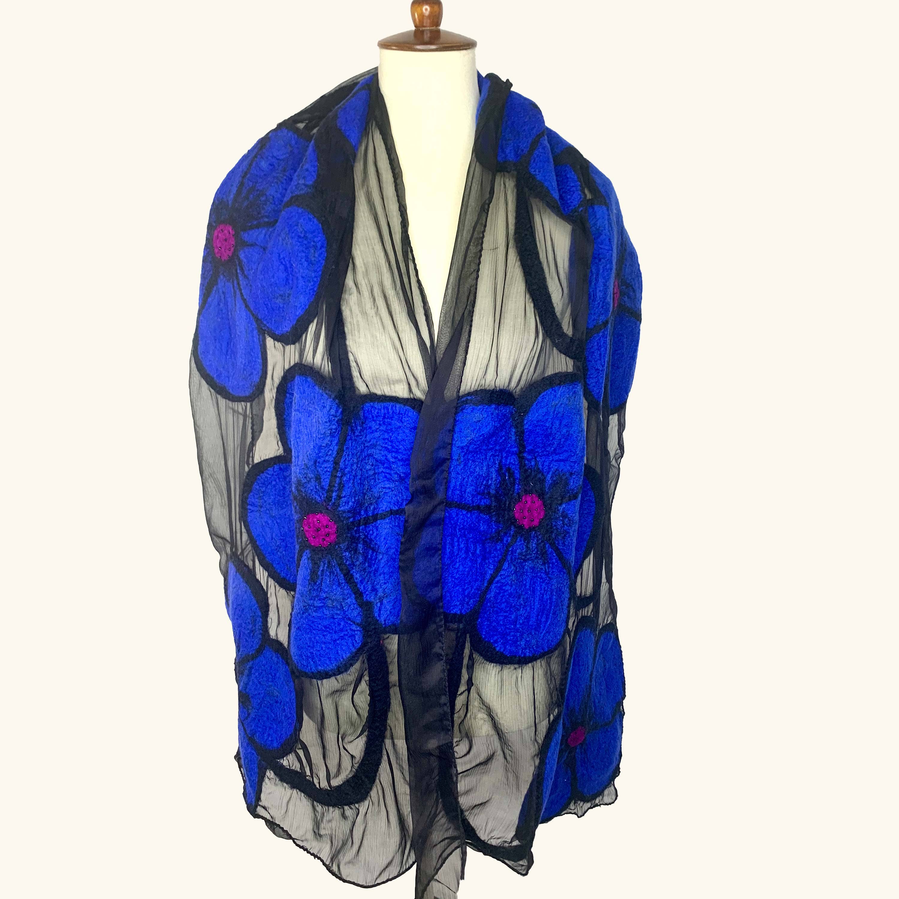 Midnight Flower Merino Wool Scarf - Fair Trade Nepal Artisan - Image 3