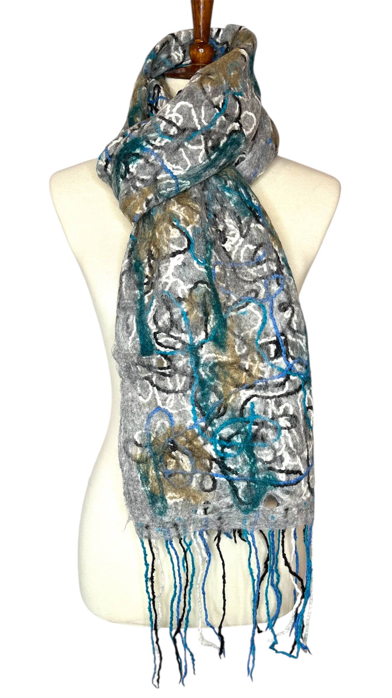 Handcrafted Pollock Inspired Merino Wool Scarf - Fair Trade Nepal Artisan - Image 3