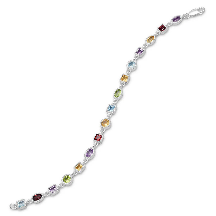 Rainbow Gemstone Sterling Silver Bracelet - Image 2