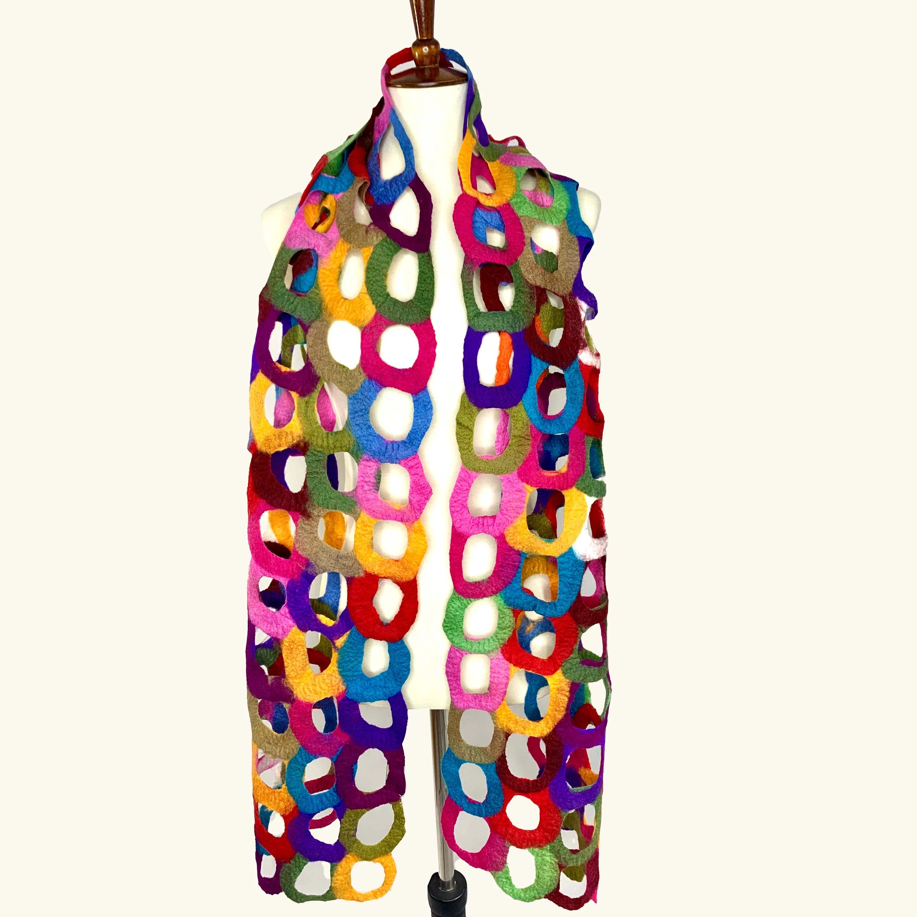 Handcrafted Ring Multicolor Merino Wool Scarf - Fair Trade Artisan Nepal - Image 3