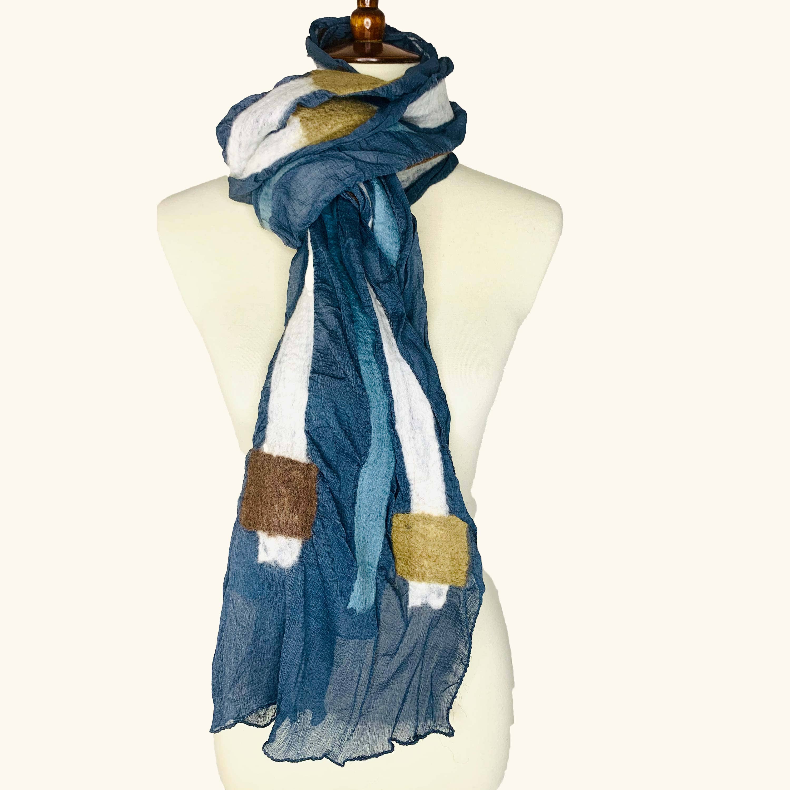 Handcrafted Squares & Stripes Merino Wool Scarf - Fair Trade Nepal Artisan - Image 3