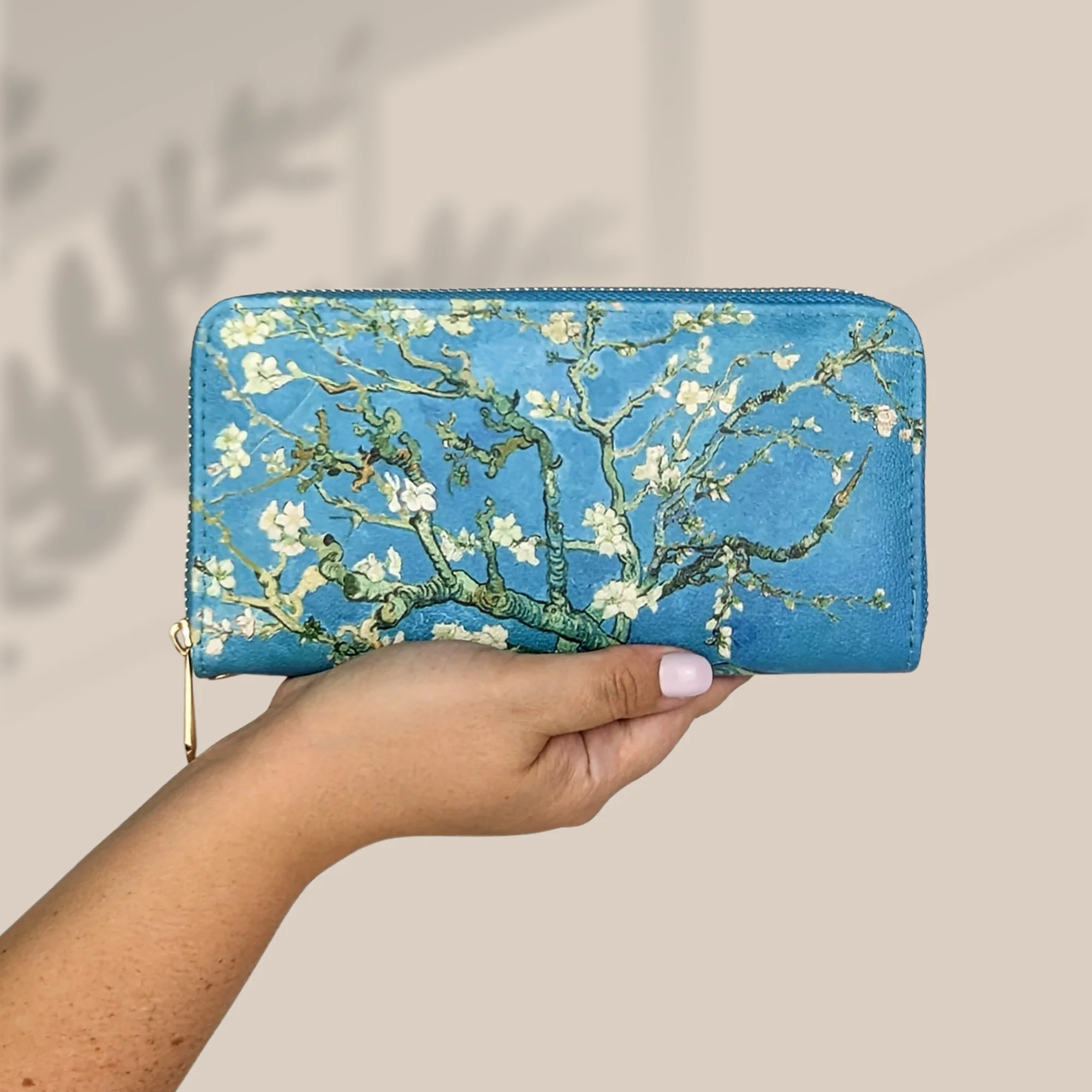Van Gogh Almond Blossoms Wristlet Wallet - Artistic Vegan Leather Organizer - Image 4
